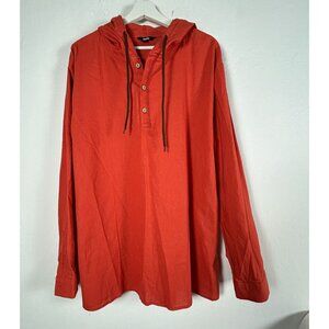 Ouku Mens Orange Hoodie Size 2XL Cotton Linen Blend Casual Long Sleeve Pullover